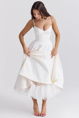 Mademoiselle White Tulle Midi Dress