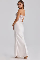 Ayana White Lace + Satin Maxi Corset Dress