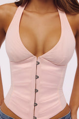 Lia Pink Satin Halter Neck Corset Top