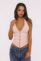 Lia Pink Satin Halter Neck Corset Top