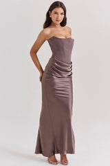 Persephone Smoke Strapless Corset Maxi Dress