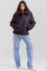 Madden Brown Vegan Shearling Aviator Jacket