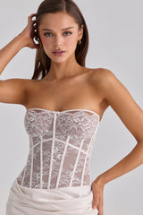 Ayana White Lace + Satin Maxi Corset Dress