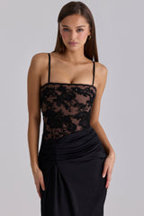 Eliette Black Embellished Lace + Satin Maxi Dress