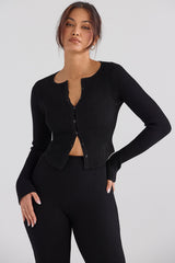 Sylvia Black Ribbed Knit Cardigan
