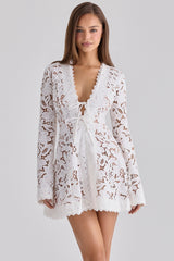Bianca White Custom Lace Long Sleeve Mini Dress