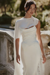 Enya Ivory Draped Pure Silk Asymmetric Shawl