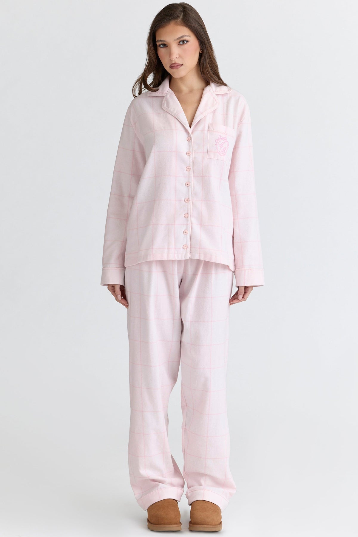 Classic PJs Pink Check Brushed Cotton Pajama Set