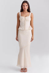 Lana Vintage Cream Cotton Broderie Anglais Maxi Skirt