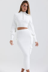 Maeve White Ribbed Knit Cargo Skirt