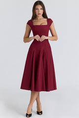 Raisa Wine Lace Back Twill Midi Dress