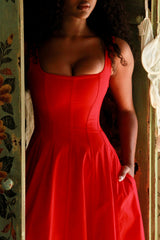 Mariabella Red Stretch Cotton Midi Sundress