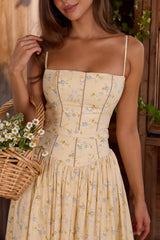 Ysabella Floral Lemon Print Cotton Midi Sundress
