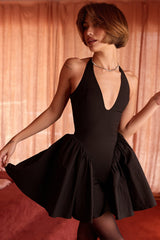 Valentia Black Halter Mini Dress