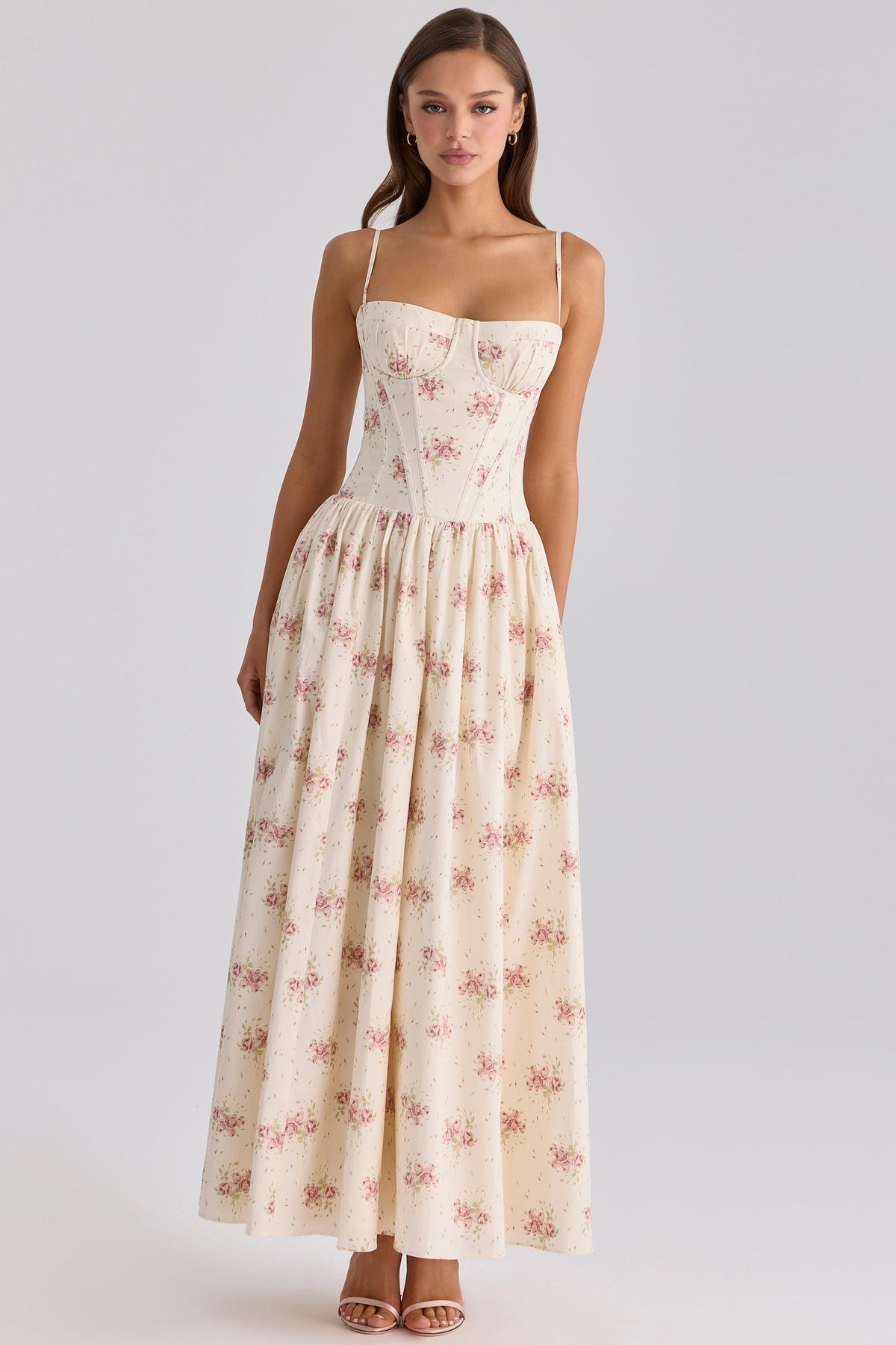 Rona Ivory Vintage Rose Print Cotton Maxi Dress