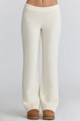 Lara Ivory Merino Wool Ribbed Knit Trousers