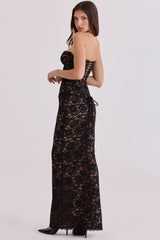 Solaine Black + Blush Lace Corset Maxi Dress