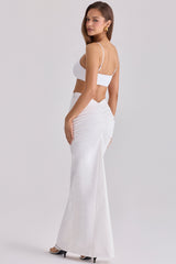 Lyra White Cotton V Back Draped Maxi Skirt