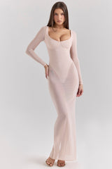 Everly Blush Mesh Maxi Dress with Bodysuit