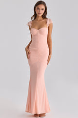 Antonella Peach Mesh Silhouette Maxi Dress