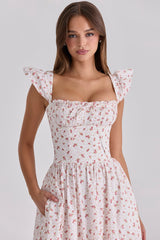 Livia White Rose Print Cotton Midi Sundress