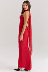 Hallie Holly Red Strapless Corset Top with Detachable Neck Scarf