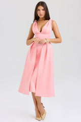 Paloma Peach Satin Pleated Midi Dress