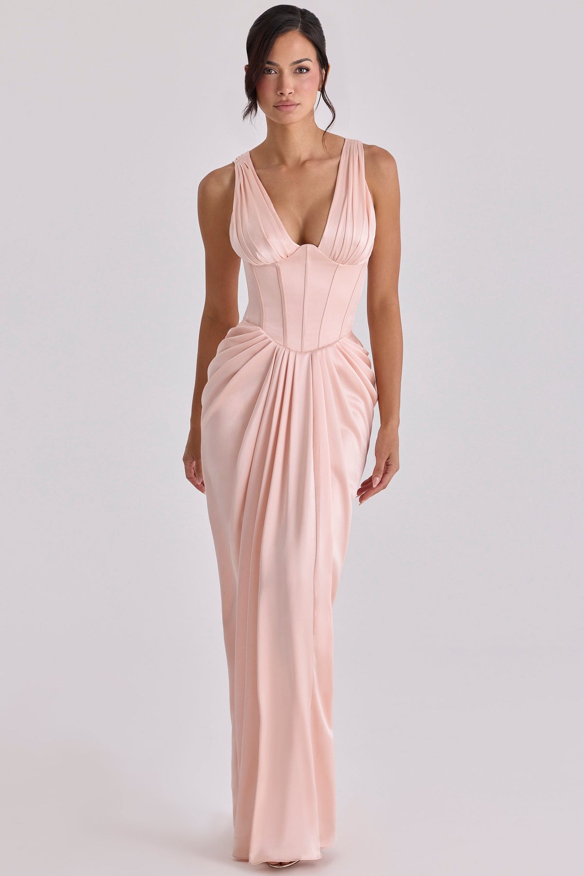 Angeline Blush Satin Corset Maxi Dress - Limited Edition