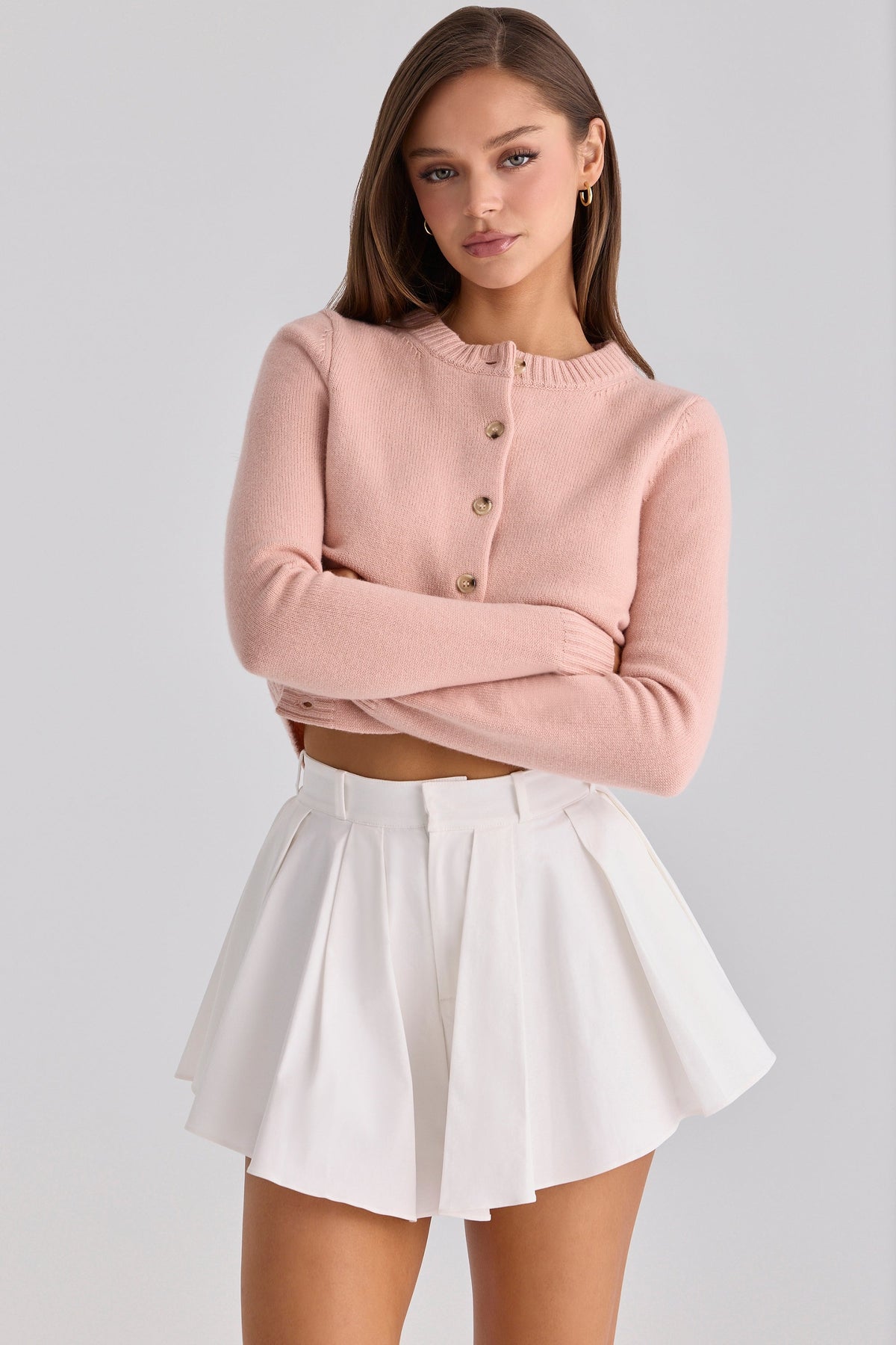 Lumi White Cotton Flared Mini Shorts