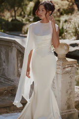 Enya Ivory Draped Pure Silk Asymmetric Shawl