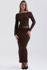 Sloane Chocolate Soft Cotton Boucle Maxi Skirt