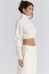 Cheyenne Ivory Cropped Chunky Boucle Wool Knit Sweater