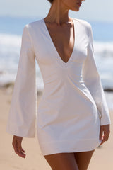 Isha White Bell Sleeve Cotton Mini Dress