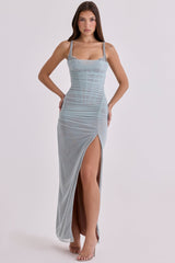 Lini Baby Blue Lace Mesh Maxi Dress