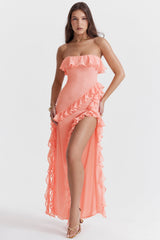Sarina Apricot Ruffle Maxi Dress