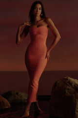 The Sweetheart Papaya Strapless V Waist Bandage Maxi Dress