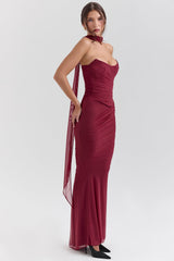Hallie Cabernet Strapless Corset with Neck Scarf