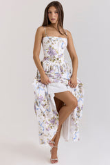 Ysabella Off White Vintage Ribbon Print Cotton Midi Sundress