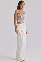 Eliette White Embellished Lace and Satin Maxi Dress