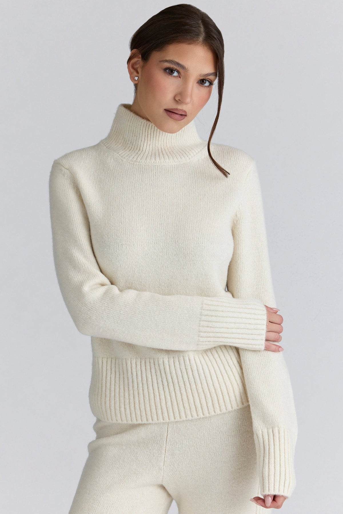 Skye Ivory Merino Wool Roll Neck Sweater
