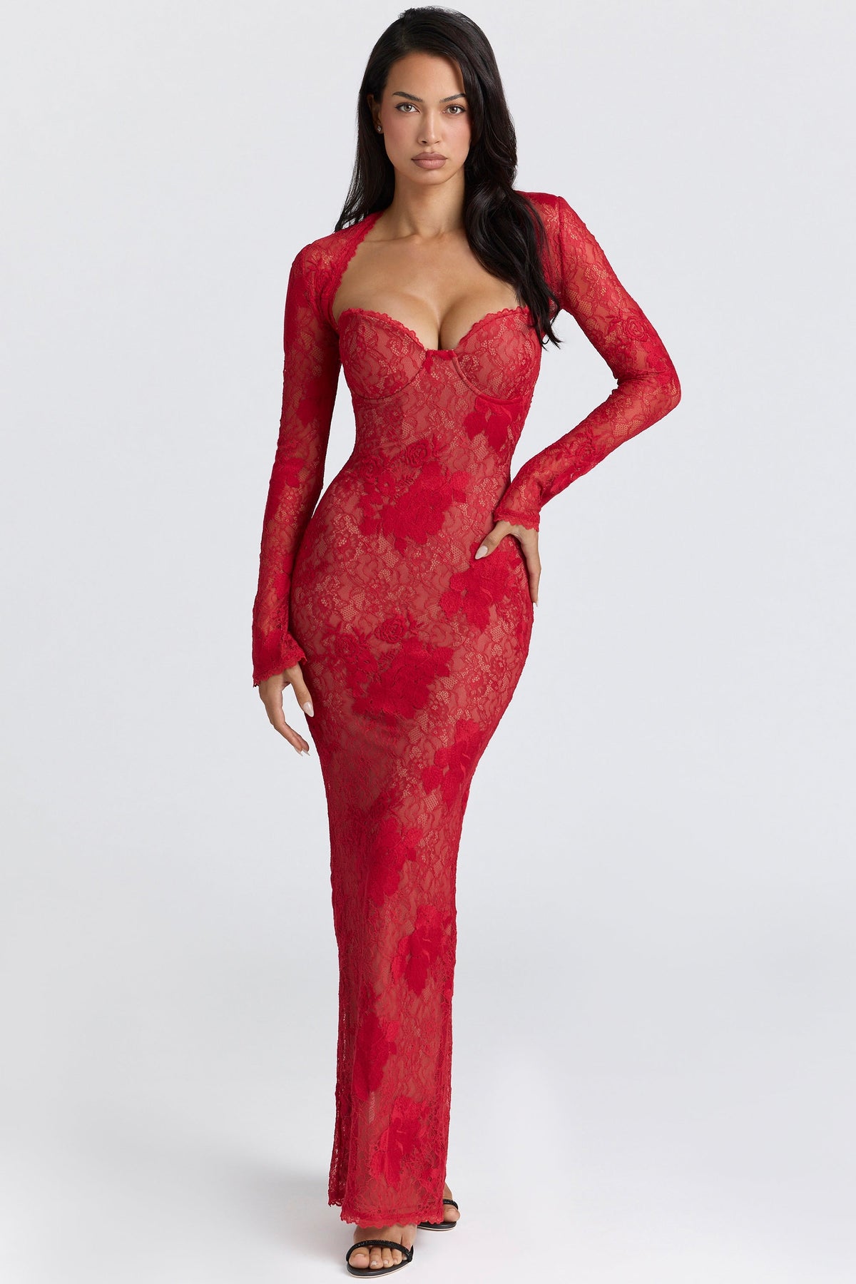 Lucienne Red Lace Embroidered Maxi Dress - Limited Edition