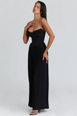 Marcella Black Georgette Pleated Maxi Dress