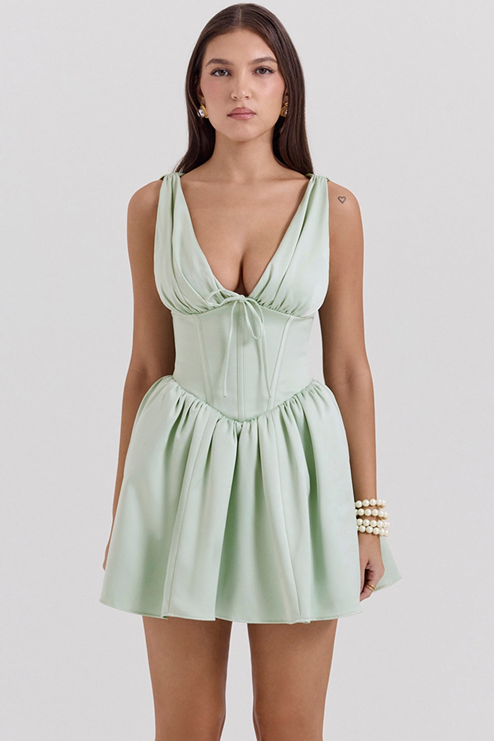 Emmeliette Pistachio Satin Mini Dress