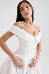 Elida White Twill Off Shoulder Mini Dress