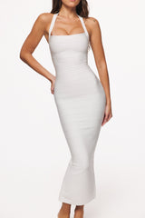 The Silhouette True White Halter Neck Bandage Maxi Dress