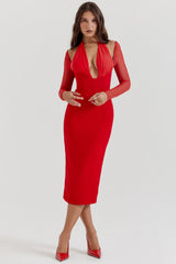 Yasmin Scarlet Plunge Midi Dress