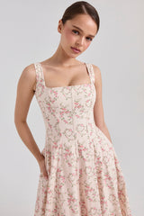 Mariabella Cream Floral Print Cotton Midi Sun Dress
