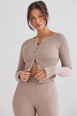 Sylvia Taupe Ribbed Knit Cardigan