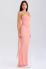 Hallie Peach Strapless Corset With Neck Scarf