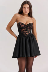 Jadore Black Lace and Satin Strapless Mini Dress